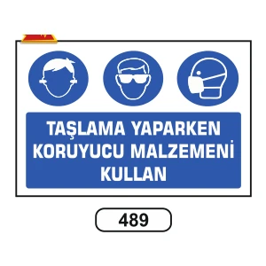 Taşlama Yaparken Koruyucu Malzemeni Kullan Uyarı Ikaz Levhası 25X35 cm