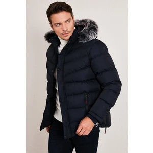 Slim Fit Suni Kürklü Peluş Astarlı Çıkarılabilir Kapüşonlu Şişme Erkek MONT 5761080 B