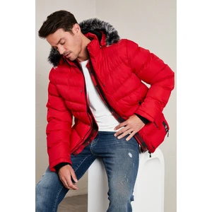 Slim Fit Suni Kürklü Peluş Astarlı Çıkarılabilir Kapüşonlu Şişme Erkek MONT 5761080 B