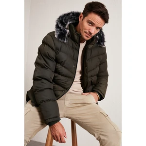 Slim Fit Suni Kürklü Peluş Astarlı Çıkarılabilir Kapüşonlu Şişme Erkek MONT 5761080 B