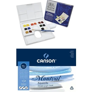 Winsor & Newton Cotman 14 Renk Tablet Suluboya Canson 12 Yaprak 300 gr 18 x 25 cm Blok