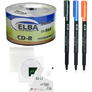 Cd-R 700MB 56X 80MIN 50 Li Boş CD + Gen-Of 50 Li CD Zarfı + 3 Lü Asetat Kalemi