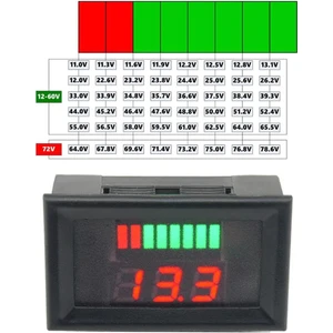 Akü Pil Kapasite Göstergesi Voltmetreli 70V-12V/24V/36V/48V/60V Pillerle Uyumlu  Kurşun Asit Batarya