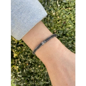 Çift Zincir Oksitli Gümüş Kazaziye  17 cm Bileklik