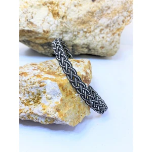 Gümüş Kazaziye Siyah Beyaz Örgü  Üç Sıra 17 cm Bileklik