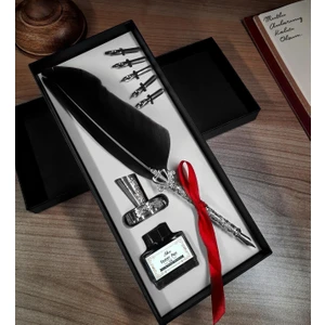 Vega Gift Shop Özel Kutulu Masaüstü Tüylü Siyah Divit Kalem Mürekkep Seti