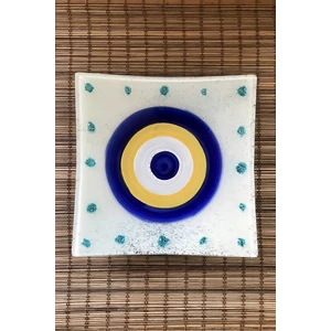 Nazar Boncuğu El Dekorlu Cam Tabak - 22X22 cm