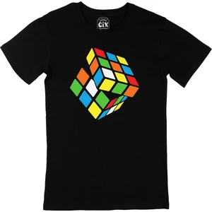 Rubik Küp Tasarımlı Siyah Tişört