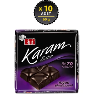 Karam %70 Kakaolu Bitter Çikolata 60 g x 10 Adet