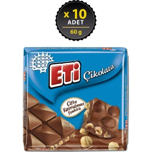 Çikolata Çifte Kavrulmuş Fındıklı Sütlü Kare 60 g x 10 Adet
