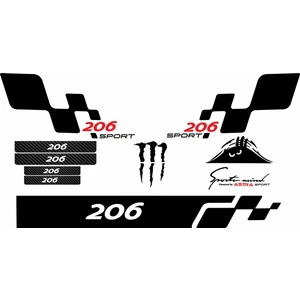 Sm Motors Peugeot 206 Sticker Seti Kapı Eşiği Monster Pençe Power By  Sport Kaput