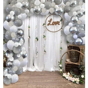 Gümüş Beyaz Zincir Balon Seti 100 Balon El Pompası Balon Kemeri