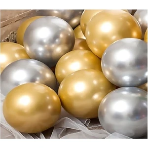 10 Adet Gümüş ve Altın Rengi Parlak Metalik Krom Balon