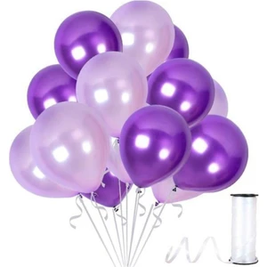 15 Adet Metalik Sedefli Mor, Lila Balon-Uçan- Balon