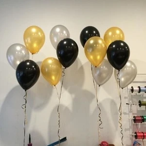 30 Adet Metalik Sedefli Gold-Beyaz-Siyah Karışık Balon Helyumla U