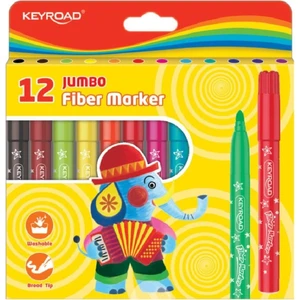 12 Li Jumbo Keçeli Kalem Renkli Fiber Marker Su Bazlı Mürekkep ile Güçlü Yazı Ucu
