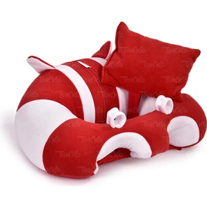 Yastık Hediyeli Bebe Yatmaz Oturma Destek Minderi - Büyük Bebek Oturağı Bebeyatmaz Kırmızı Beyaz