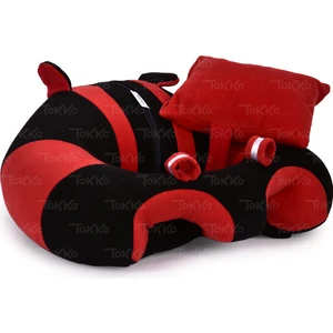 Yastık Hediyeli Bebe Yatmaz Oturma Destek Minderi - Büyük Bebek Oturağı Bebeyatmaz Siyah Kırmızı