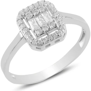 Gümüş Takı Dünyası Rodyum Kaplama Baget Zirkon Taşlı Tektaş Gümüş Kadın Yüzük