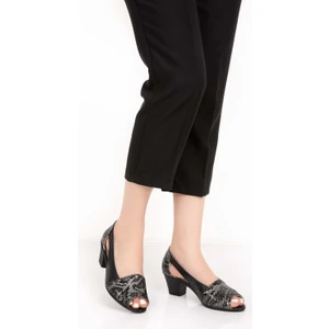 Deri Yılan Desen Ayrıntılı Topuklu Ayakkabı VDT.261 - Siyah - 35