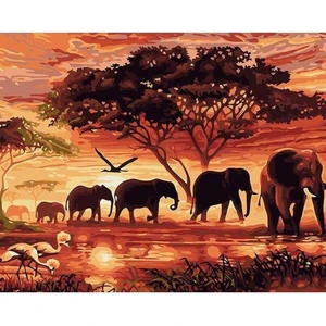 Hapy Hoby Savan Ağacı ve Filler Afrika Sayılarla Boyama Seti 50 x 65 cm