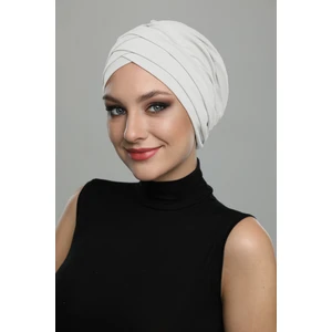 Fidan Bone Üç Bantlı Krem Hazır Türban Tesettür Havuz Bonesi