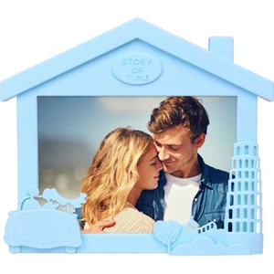 Dekoratif Yatay Ev Görünümlü Turkuaz Renkli  13 x 18 cm Plastik Fotoğraf Çerçevesi