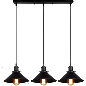 Retro Metal Siyah Sıralı Üçlü Sarkıt Avize GENIŞLIK:60CM