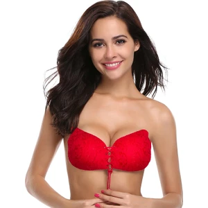 Kırmızı Dantelli Yapışkanlı Sütyen Dolgunlaştırıcı ve Toparlayıcı Pratik Straplez Sütyen