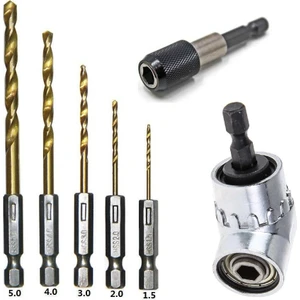 Altıgen 1/4 Hex Bits Şaftlı Uzatma Adaptörü 5li Titanyum Matkap Ucu Seti Köşe Delme Vidalama Aparatı