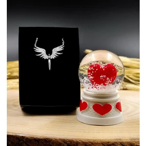 Vega Gift Shop Kalp Kar Küresi & Mikail Melek Kolye Hediye Seti