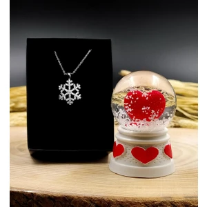 Vega Gift Shop Kalp Kar Küresi & Kar Tanesi Kolye Hediye Seti