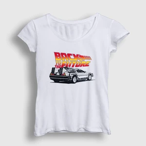Kadın Beyaz Delorean Film Geleceğe Dönüş Back To The Future T-Shirt