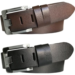 Goderi Deri 2'li Set 4.5 cm Geniş Dilli Kot, Spor Kemer; Siyah, Kahverengi