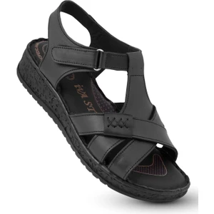 Kaptan Junior Kadın Anne Sandalet Ayakkabısı  Hakiki Deri  Siyah