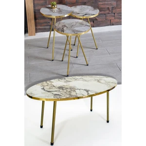 Gold Falez Mobilya Zigon Sehpa ve Orta Sehpa Elips Gold Metal Ayak Gold Efes Set