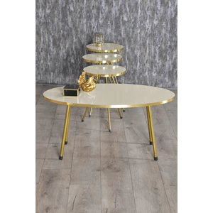 Gold Falez Mobilya Zigon Sehpa ve Orta Sehpa Elips Gold Metal Ayak Gold Krem Set