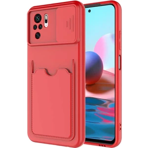 - Xiaomi Redmi Note 10S - Kılıf Slayt Sürgülü Kart Bölmeli ​Kartix Kapak - Kırmızı - T17680