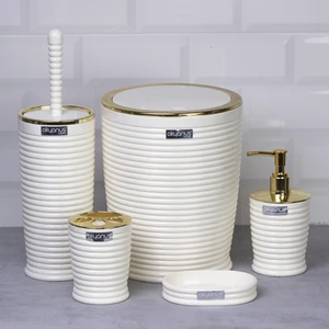 Okyanus Home Beyaz Elegans Gold 5'li Banyo Seti