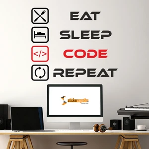 Sticker Sepetim Eat Sleep Code Repeat Çok Amaçlı Duvar Sticker