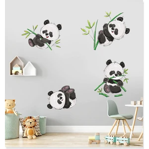 Sticker Sepetim Sevimli Pandalar ve Bambu Dalları Çocuk Odası Duvar Sticker