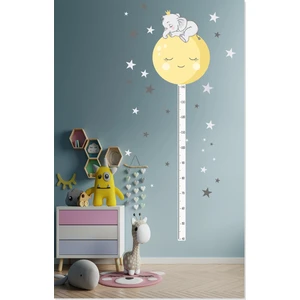 Sticker Sepetim Sevimli Uyuyan Fil ve Ay  Boy Ölçer Çocuk Odası Duvar Sticker