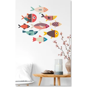 Sticker Sepetim Renkli Desenli Balıklar Dekoratif Duvar Sticker