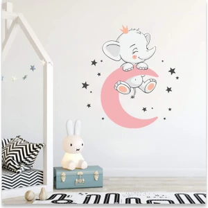 Sticker Sepetim Pembe Aydan Sallanan Sevimli Yavru Fil Yıldızlar Çocuk Odası Duvar Sticker