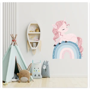 Sticker Sepetim Gökkuşağında Oturan Yavru Unicorn Çocuk Odası Duvar Sticker