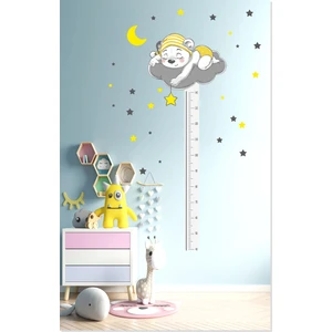 Sticker Sepetim Sevimli Uyuyan Ayıcık Ay Bulut ve Yıldızlar Boy Ölçer Çocuk Odası Duvar Sticker