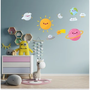 Sticker Sepetim Sevimli Güneş Gezegenler Yıldızlar Dünya Ay ve Bulutlar Çocuk Odası Sticker