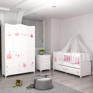 Garaj Home Pırlanta Yıldız 4lü Prenses Bebek Odası Takımı - Yatak ve Uyku Seti Kombinli - Krem  Uykusetli