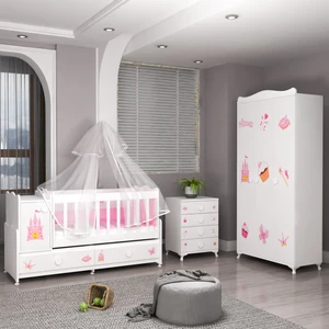 Garaj Home Pırlanta Yıldız 3lü Prenses Bebek Odası Takımı - Yatak ve Uyku Seti Kombinli