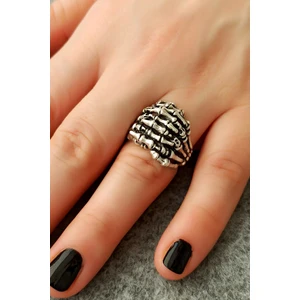Fildişi Aksesuar Antik Gümüş Kaplama Iskelet Çift Eli Şekilli El Yapımı Ayarlanabilir Yüzük